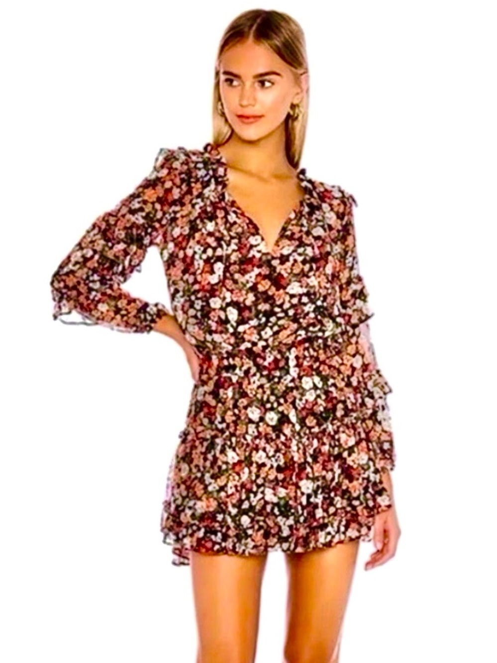 Misa Los Angeles Black Floral Sheer mini dress